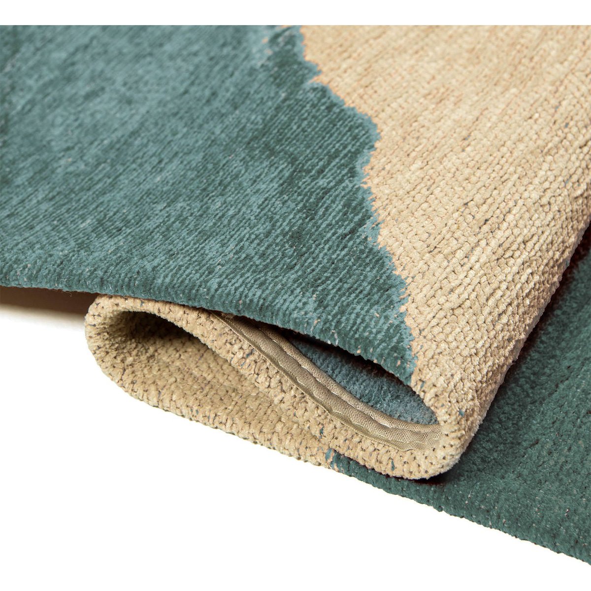 Tapis jacquard antidérapant, CORNER bleu azurite et beige sable, RECOLLECTION