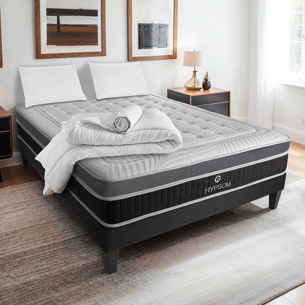 Pack prêt à dormir Matelas Mémoire de forme + Sommier + Accessoires ELEGANCE blanc, HYPSOM