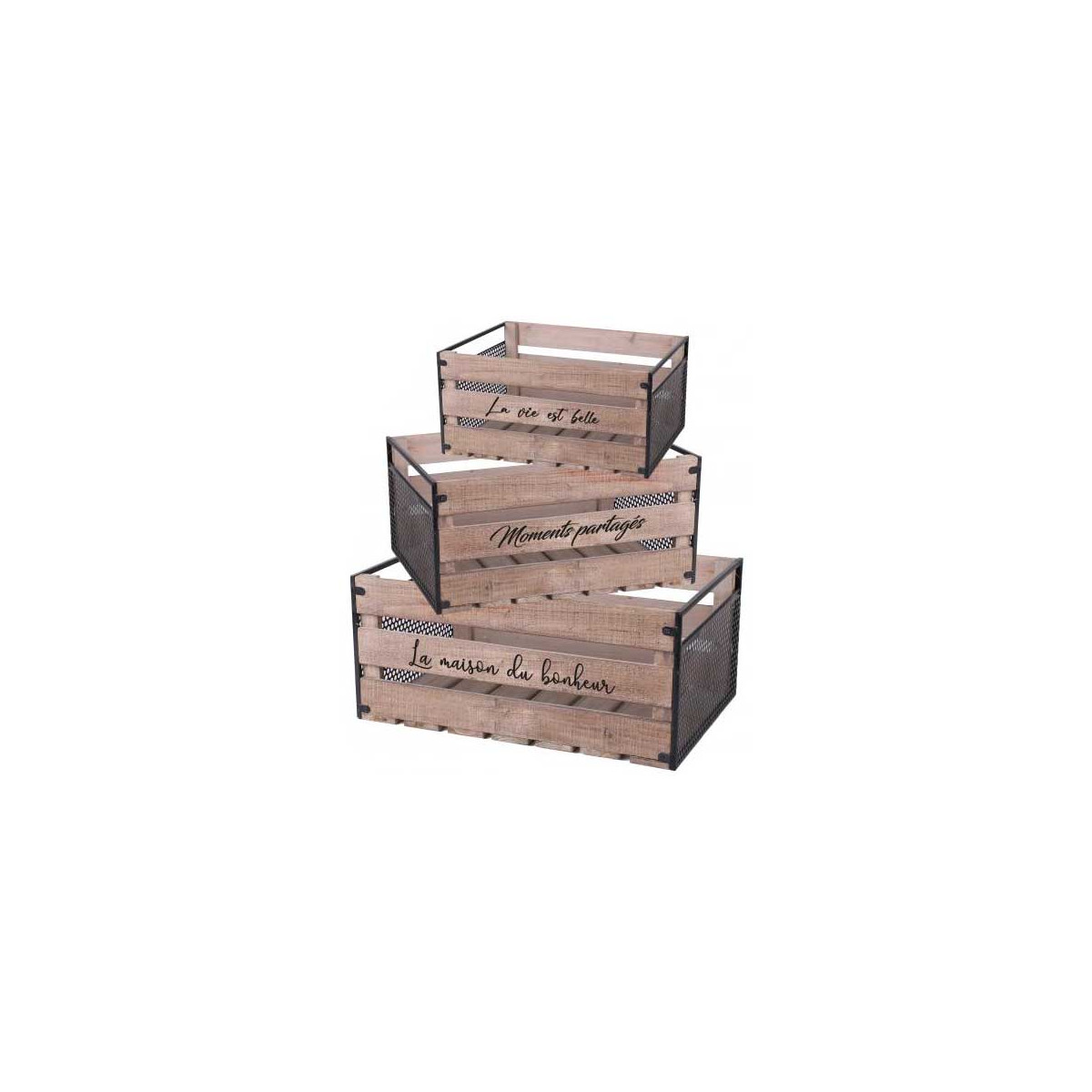 Set de 3 Caisses en Bois et Métal avec Messages bois, WADIGA