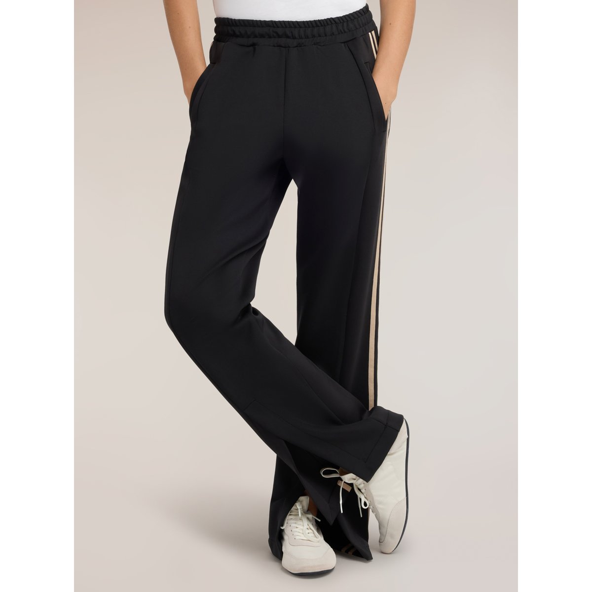 Pantalon palazzo avec bandes latérales contrastées noir, MOTIVI