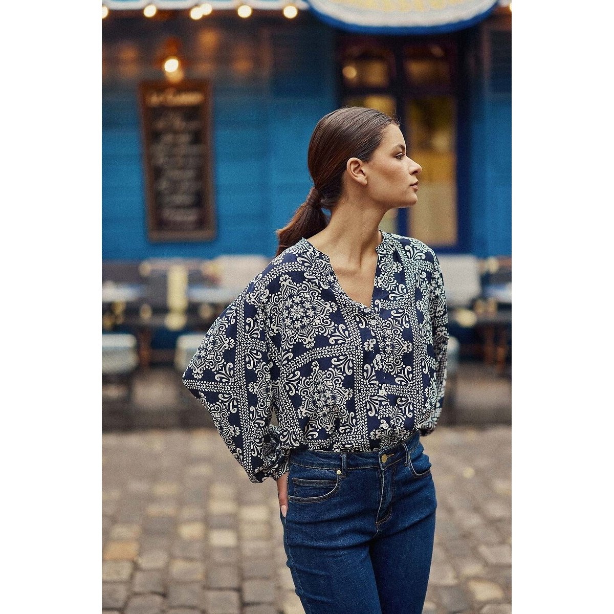 Caisy Printed Blouse, Loose Fit blue print, LA PETITE ETOILE