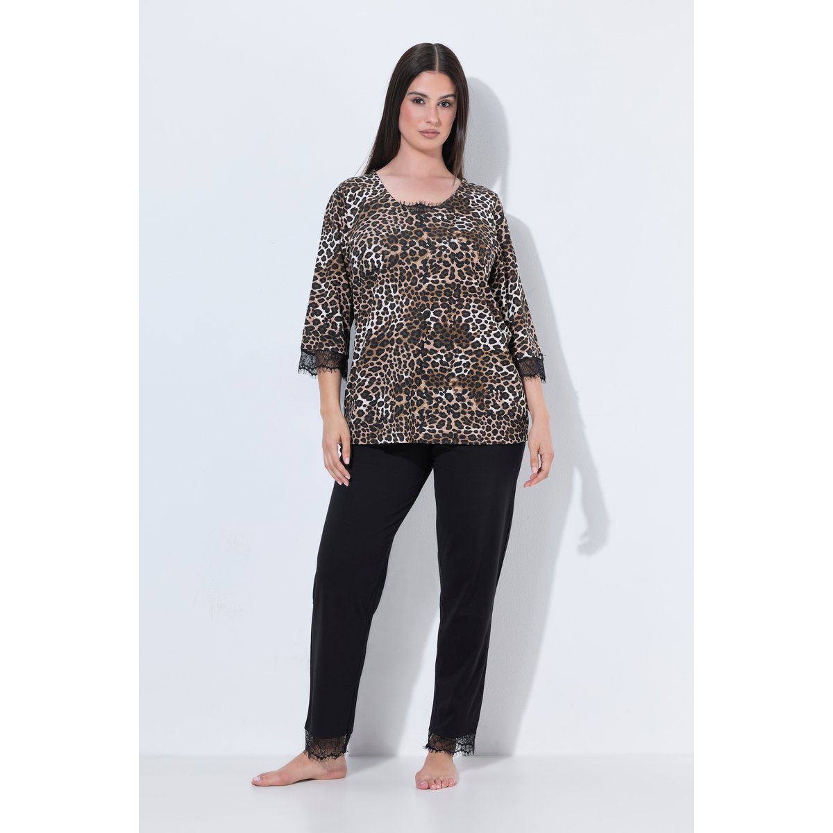 Pyjama deux pièces avec dentelle noir, ULLA POPKEN
