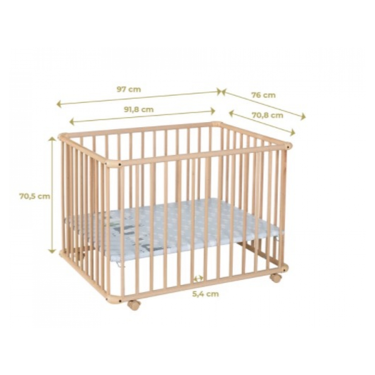 Parc BELAMI + fond reglable 76 x 97 x 71 Cadre Wenge Decor Vert d Eau vert, GEUTHER