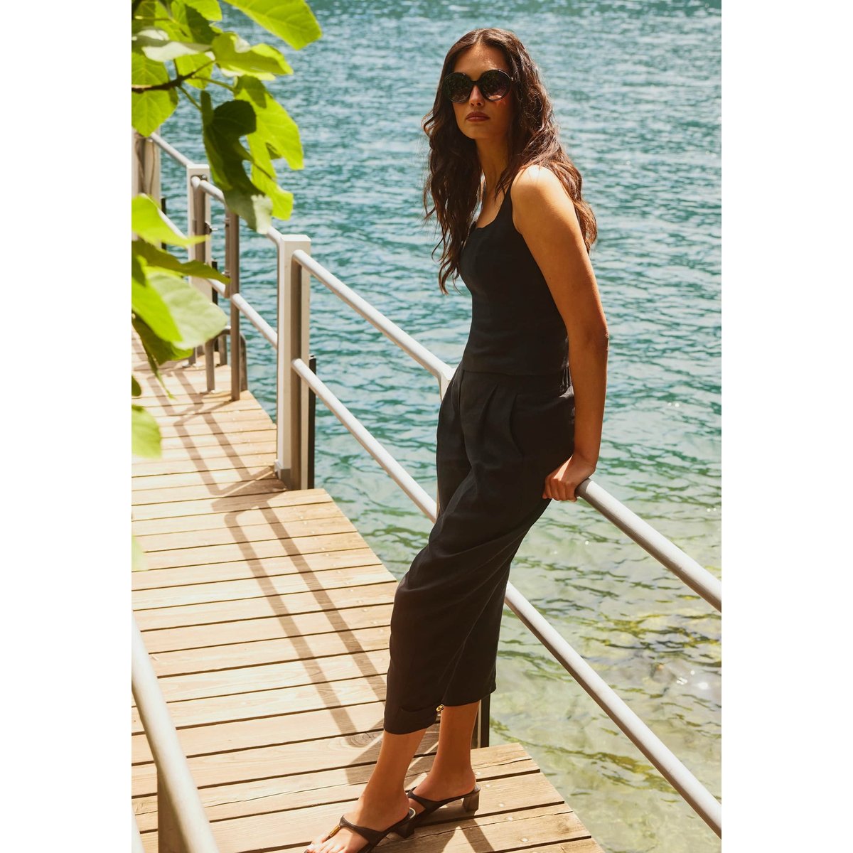 Pantalon En Lin noir, GUESS