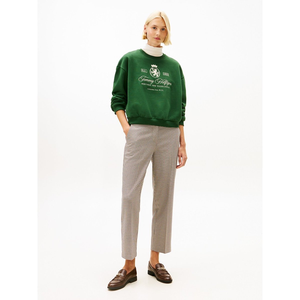 Sweat de gola redonda com brasão bordado verde, TOMMY HILFIGER