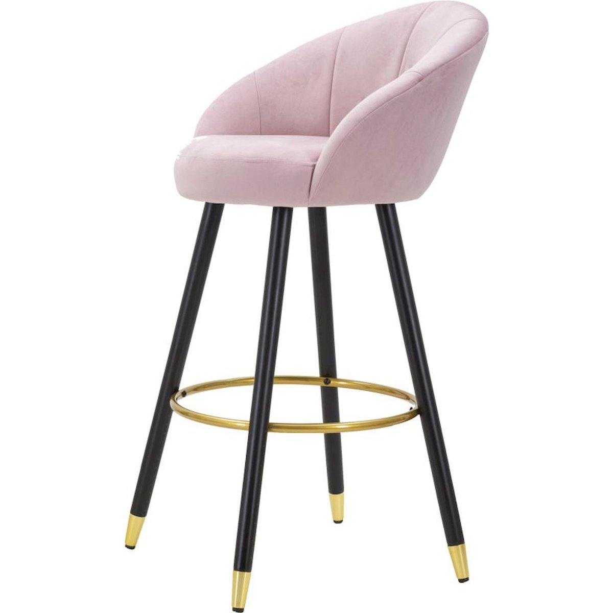 Tabouret de bar capitonné pieds en fer GLAM rose, noir et doré, RECOLLECTION