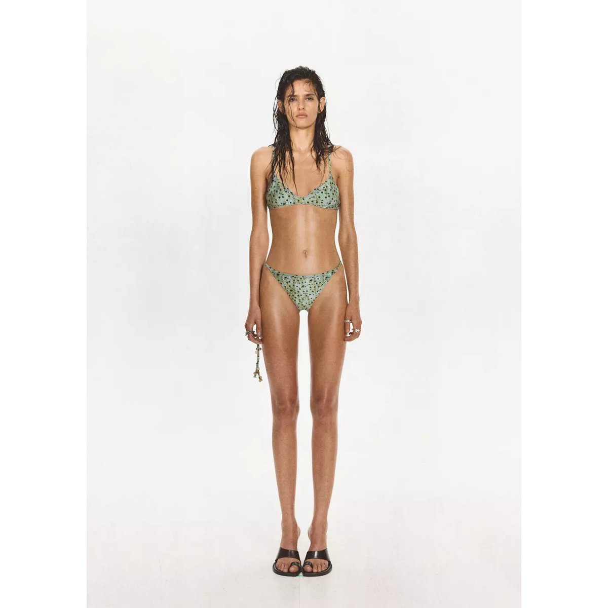 Culotte bikini brésilienne perles vert, MANGO