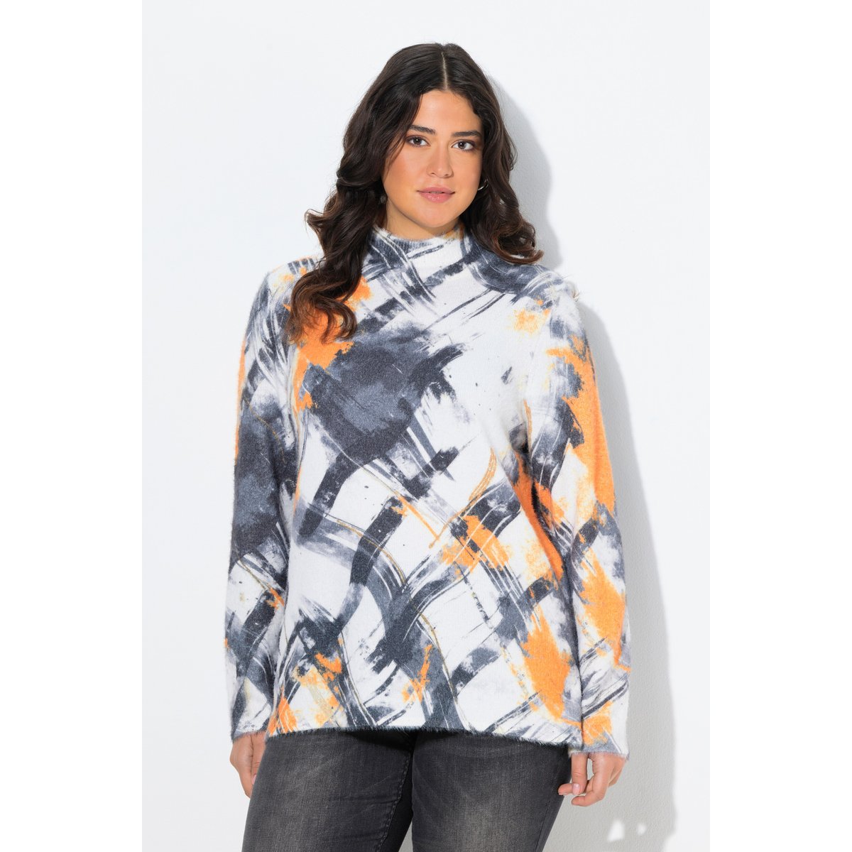 Pull col montant et manches longues gris clair chiné, ULLA POPKEN