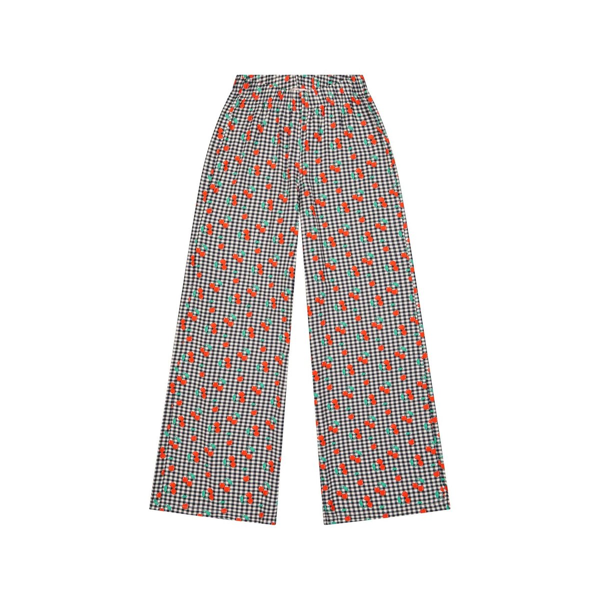 Pantalon fluide viscose imprimé noir vichy imprimé cerise, WE ARE JOLIES