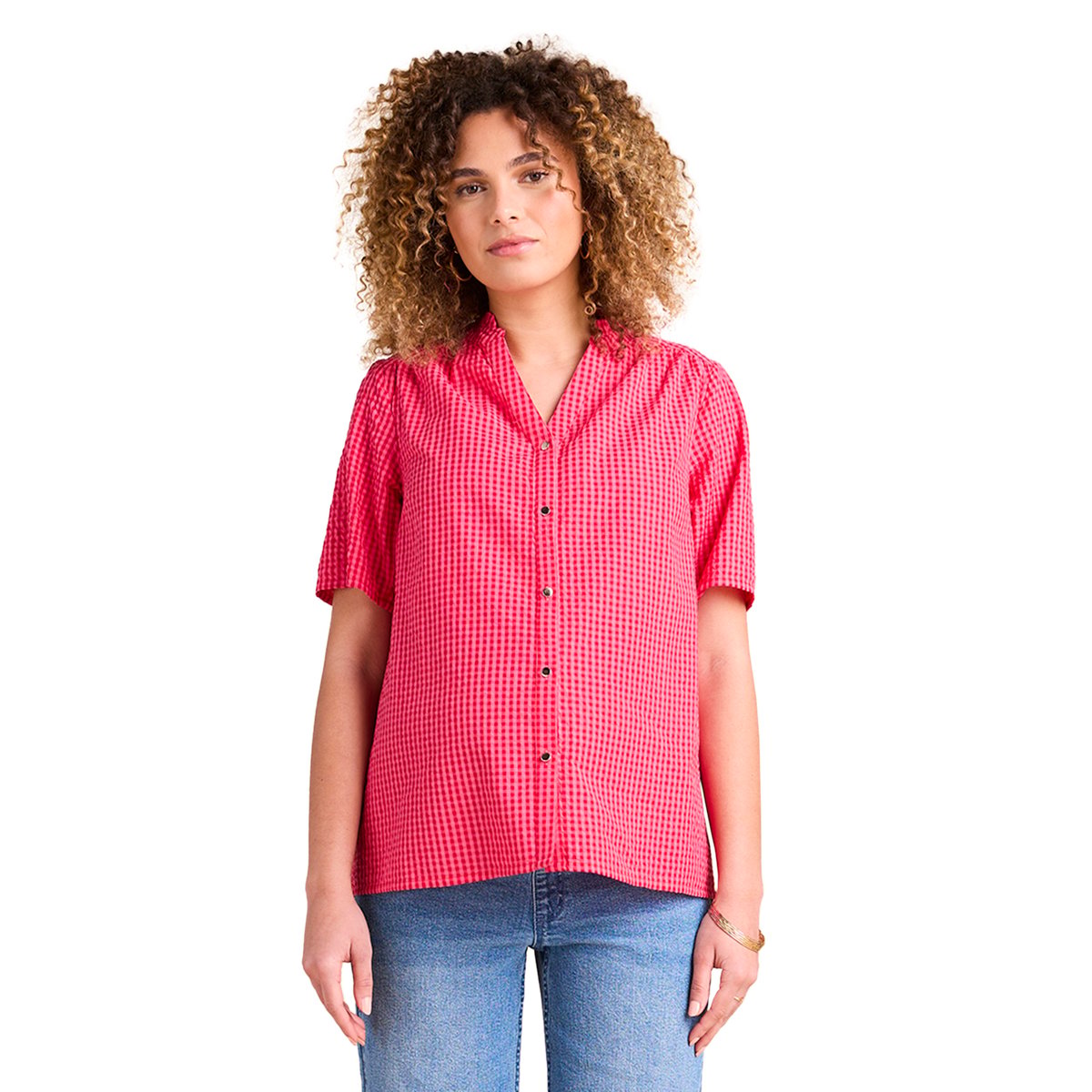 Chemise en seersucker vichy grossesse et allaitement rose, ENVIE DE FRAISE