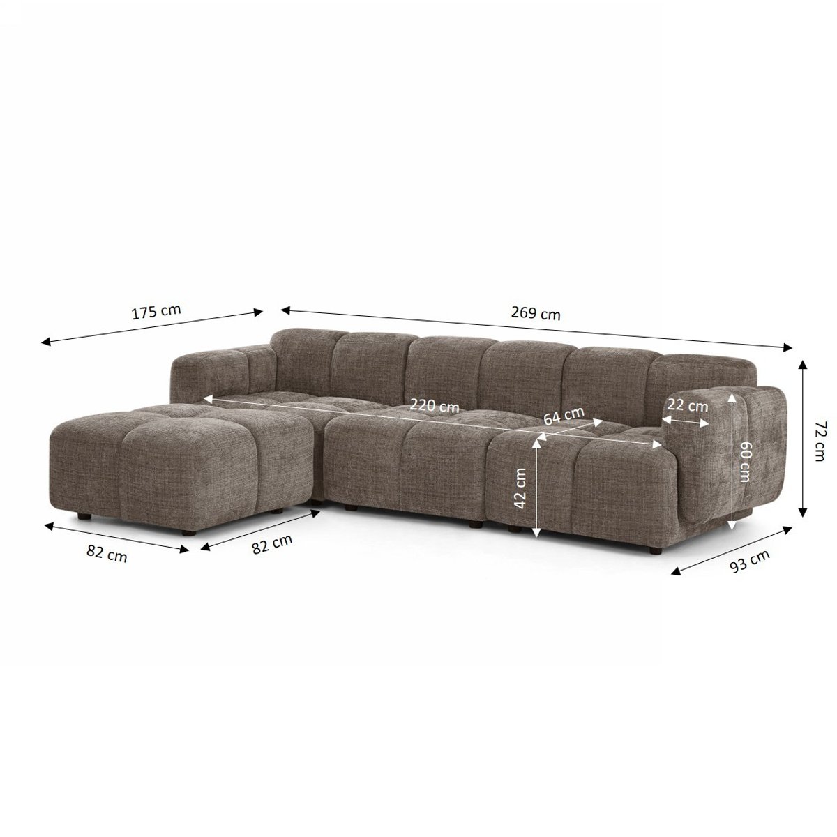 Canapé d'angle modulable velours ALENO marron, BAÏTA