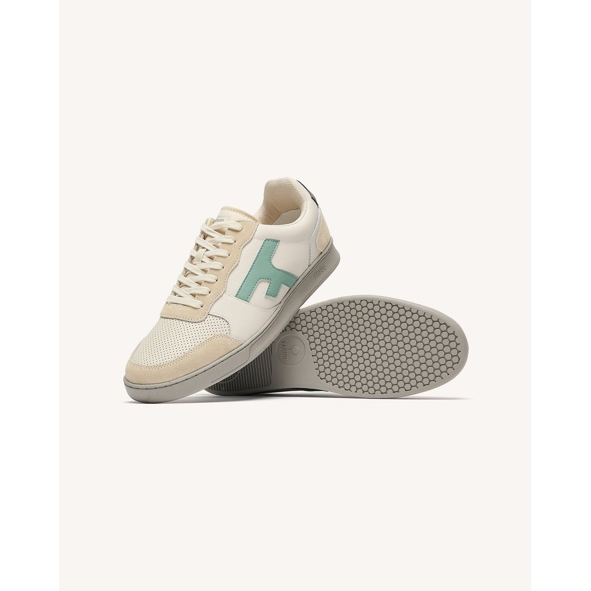 Baskets basses cuir suede HAZEL crème et bleu, FAGUO
