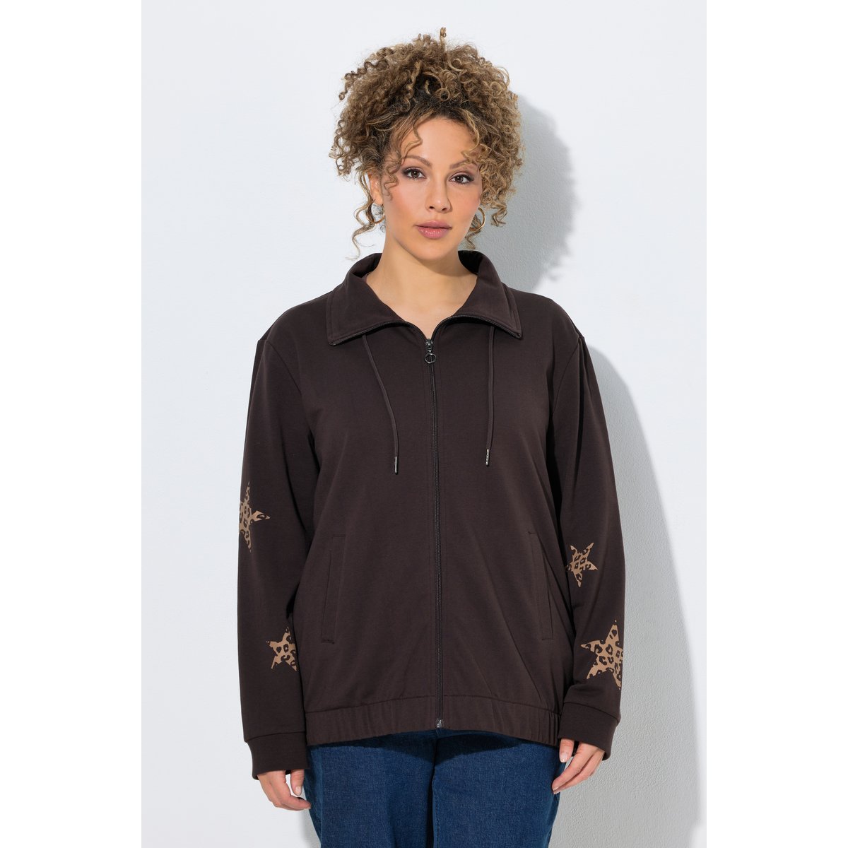 Veste en molleton avec étoiles acajou, ULLA POPKEN