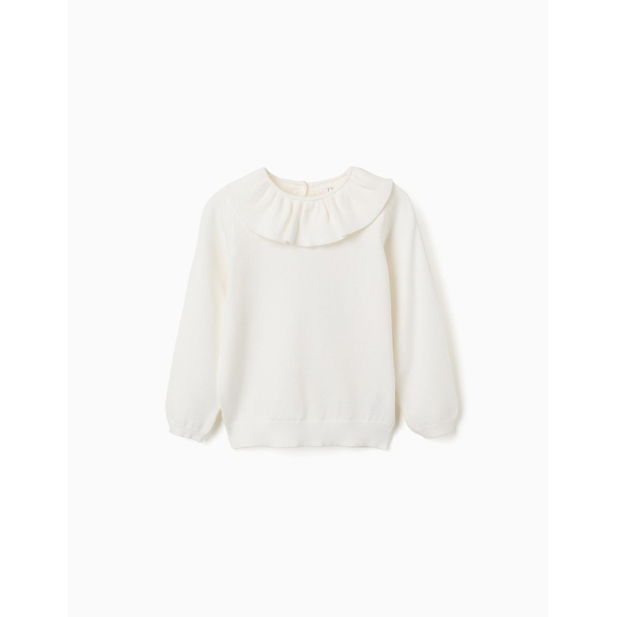 Pull en maille avec col à volants blanc, ZIPPY