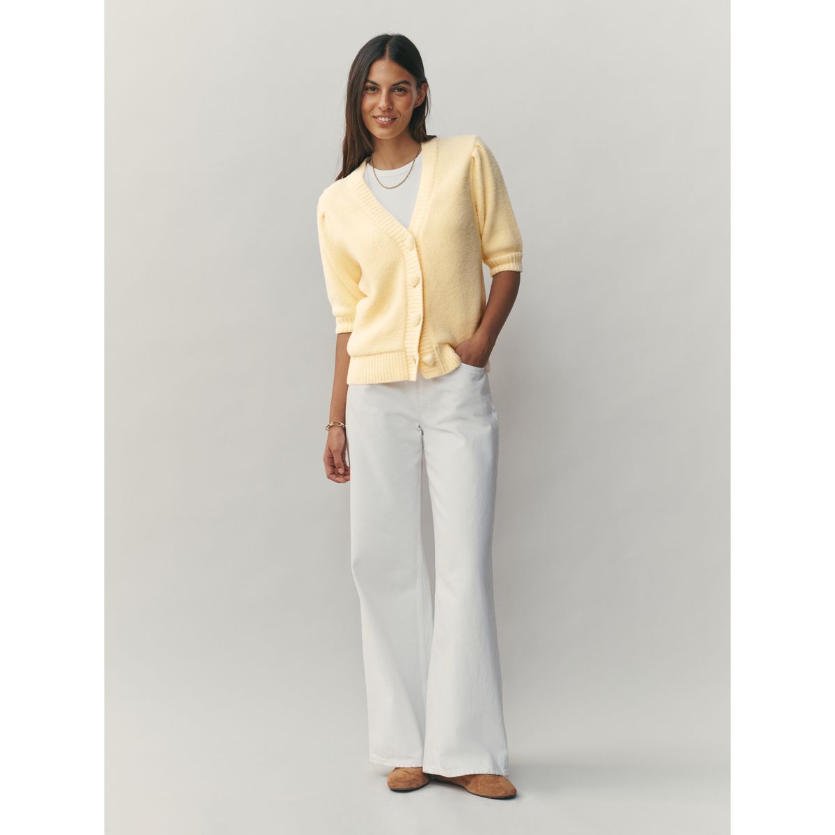 Cardigan à boutons cœurs et manches courtes jaune, NEXT