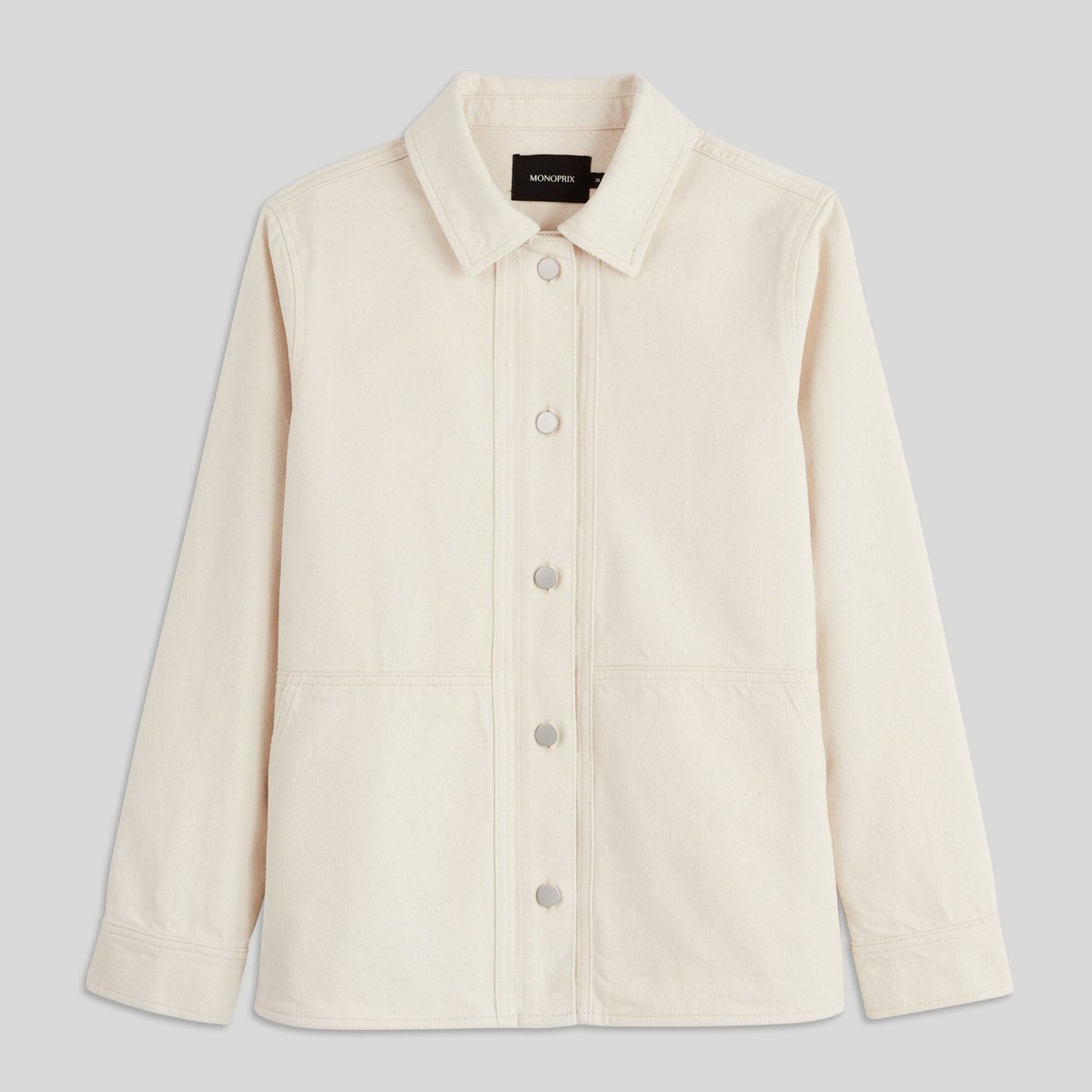 Veste courte boutonnée en coton, Oeko-Tex ecru, MONOPRIX