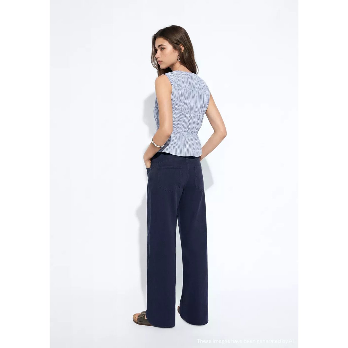 Top froncé à rayures 100 % coton bleu ciel, MANGO TEEN