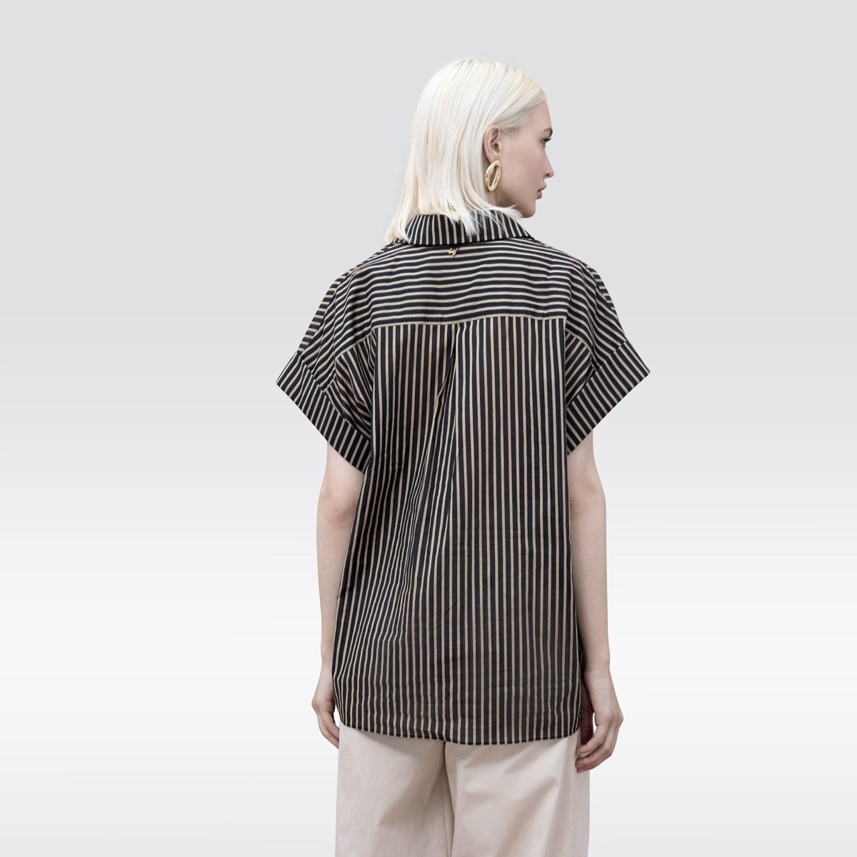 Chemise oversize à rayures manches courtes noir, LOLA CASADEMUNT