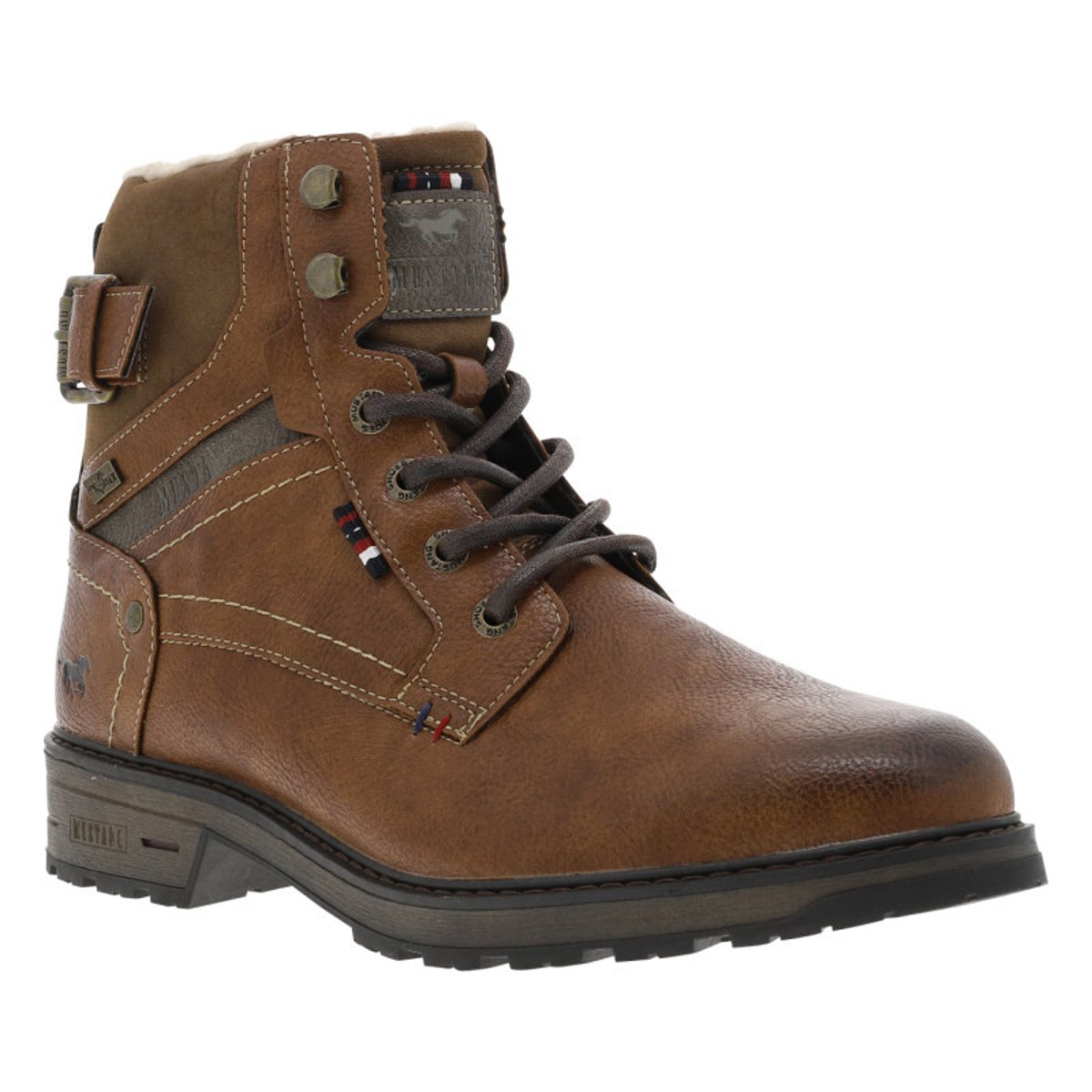 Bottines brunes à talon décroché bas avec un zip et des lacets ronds brunes, MUSTANG
