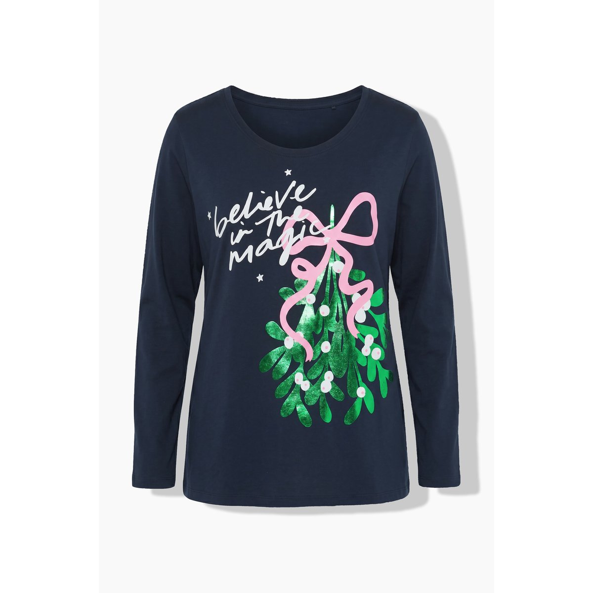 T-shirt de Noël, motif branche de gui marine, ULLA POPKEN
