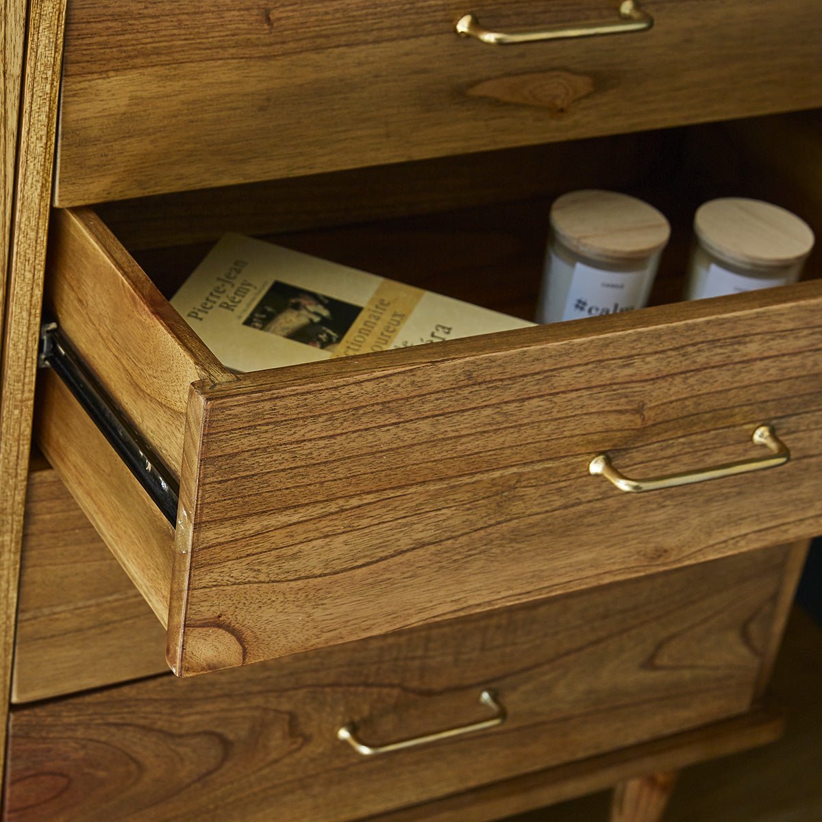 Buffet en bois massif 1 porte et 4 tiroirs PIA naturel, BERAH GETAH