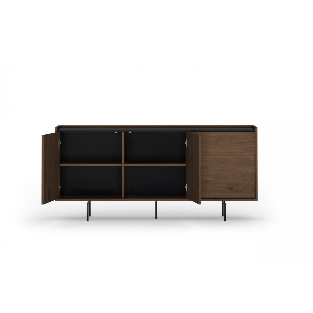 Buffet bas en  2 portes 170 cm, FREDA noir et noyer, BOBOCHIC