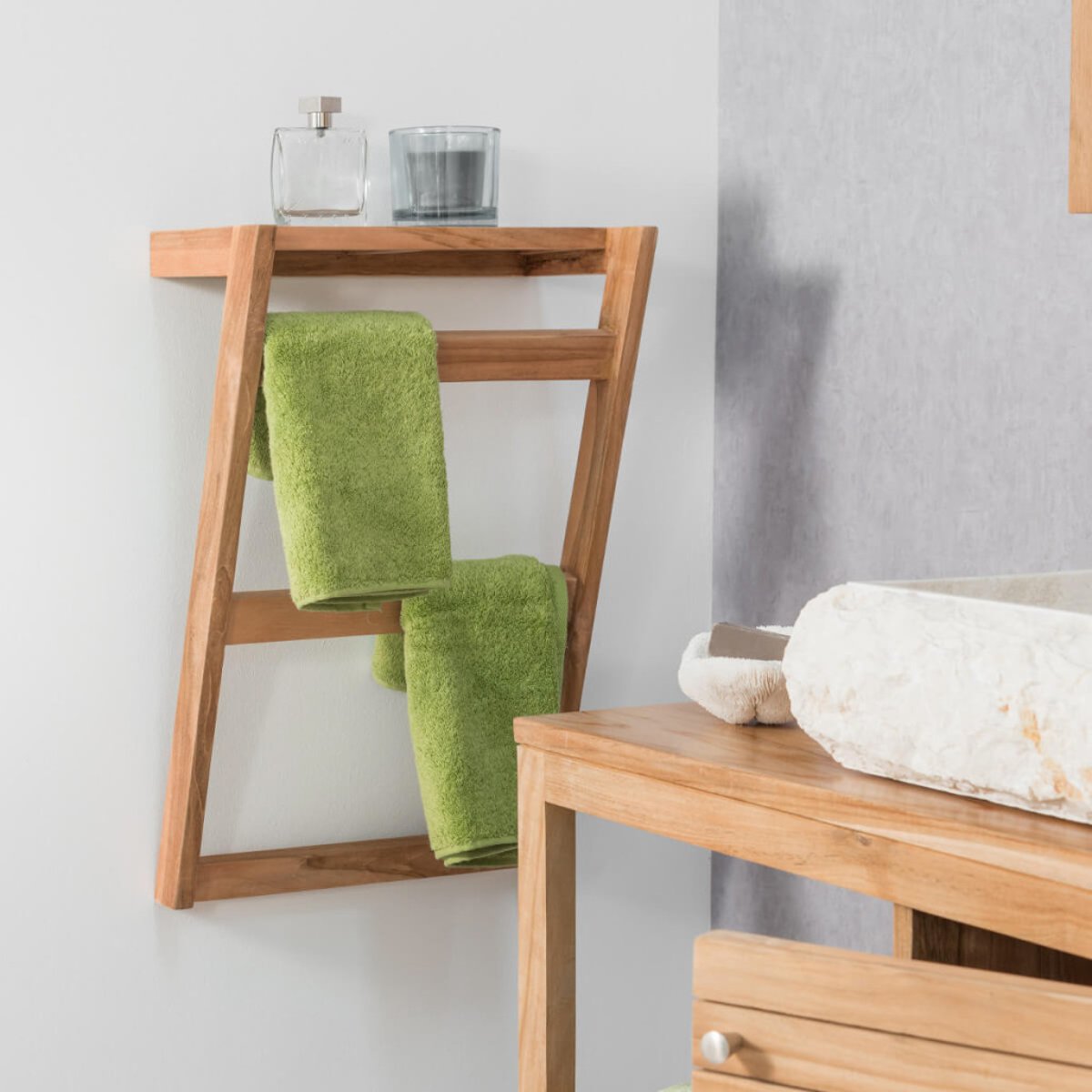Porte serviette en teck rectangle à fixer naturel, WANDA COLLECTION