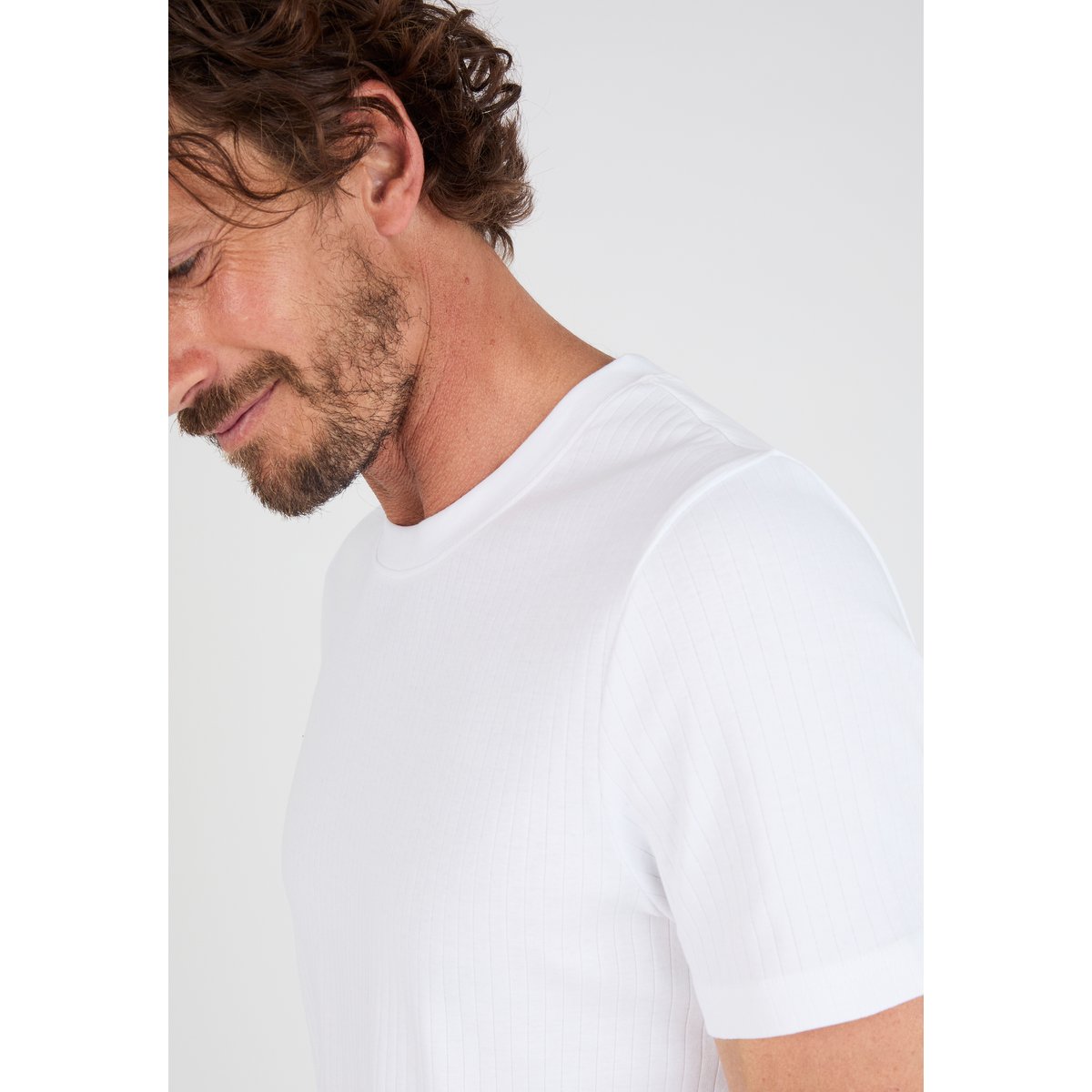 T-shirt Essential en maille côtelée blanc, DAMART