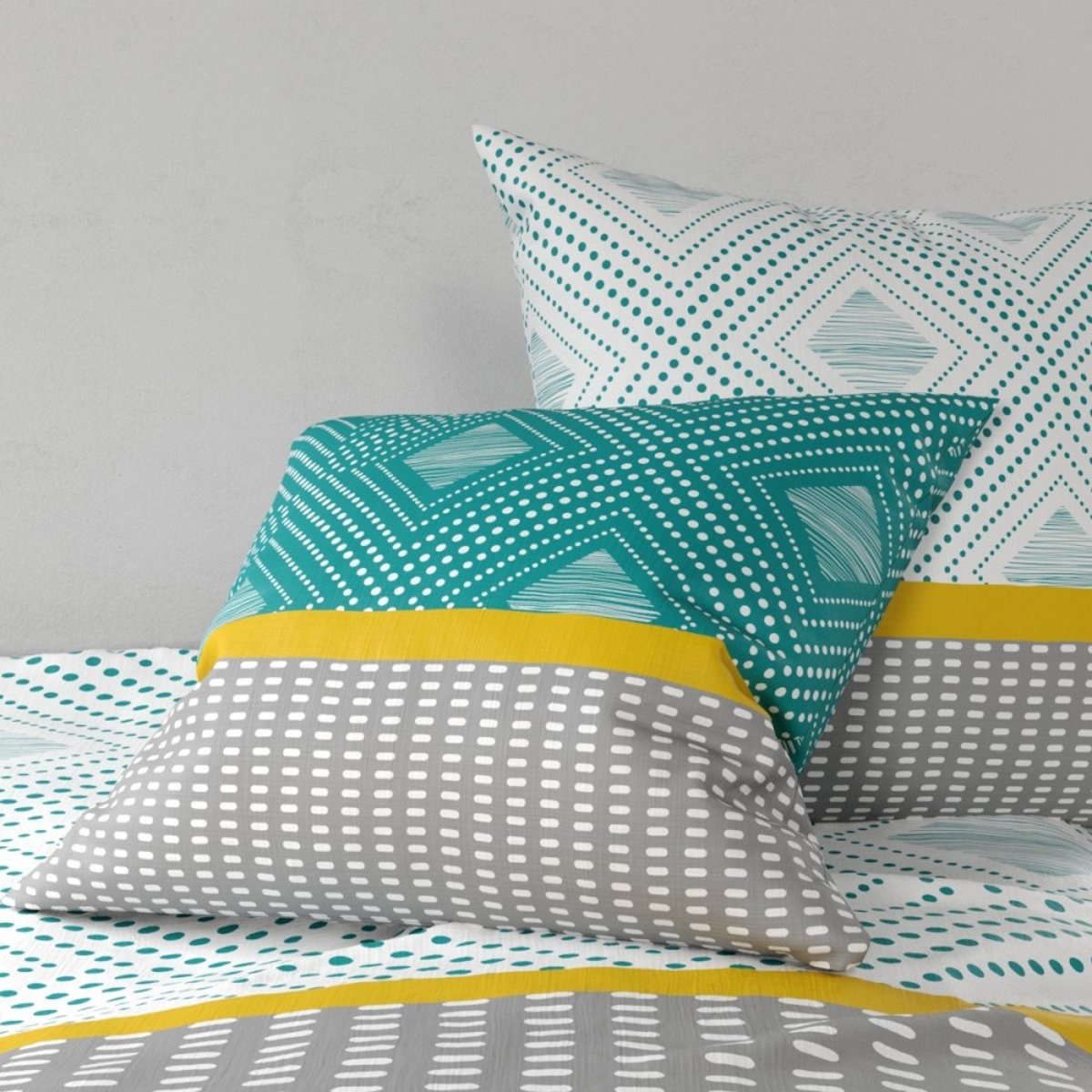 Housse de couette 100% coton 57 fils + 2 taies d’oreiller vert, DECORATIE