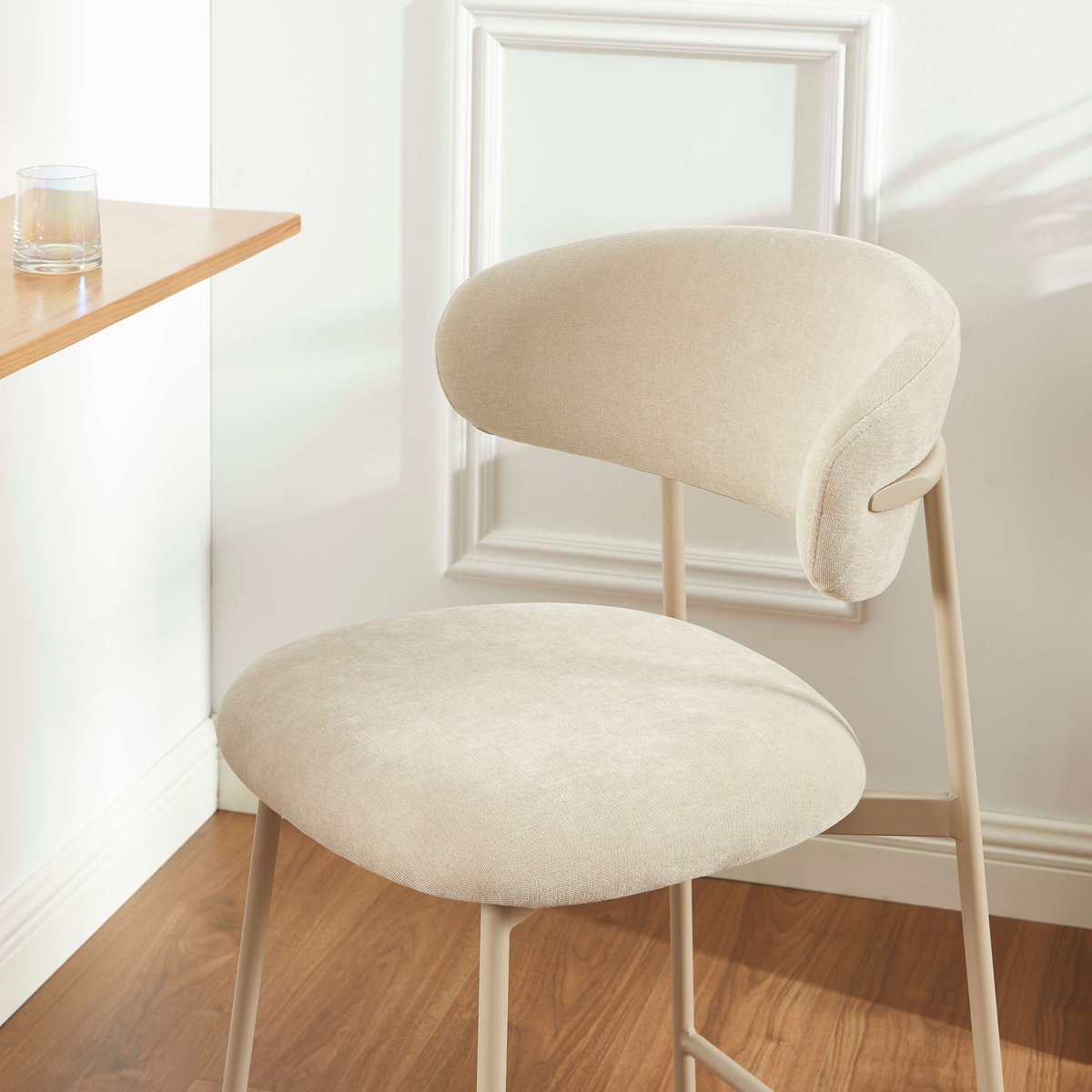 Tabourets tissu, pied métal (lot de 2) GALLY beige, BAÏTA