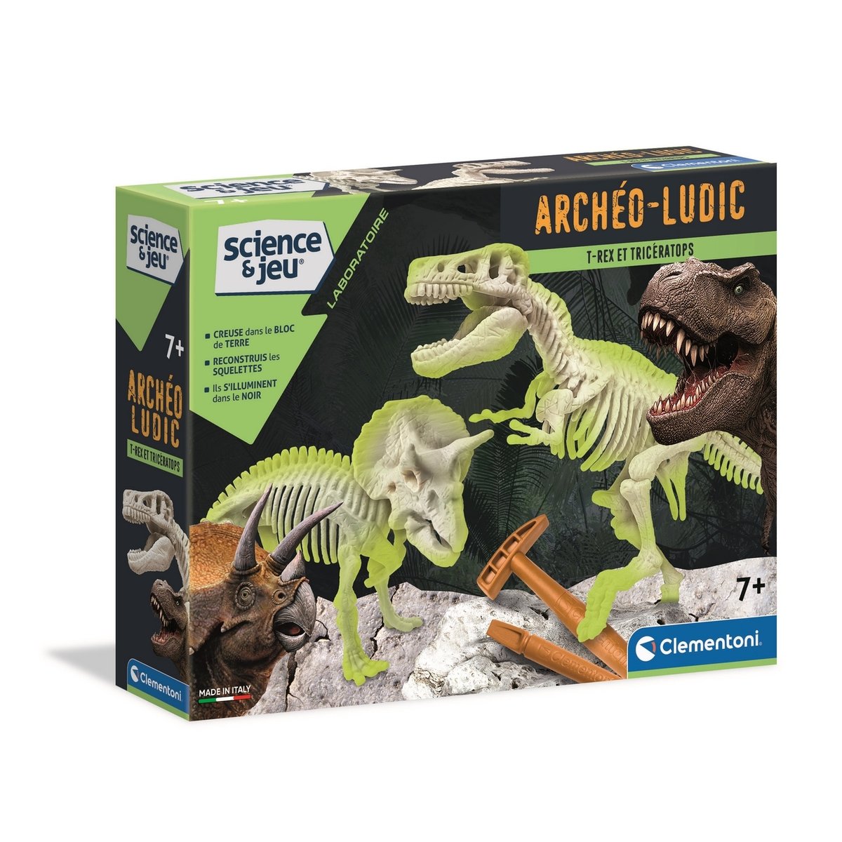 Archéo ludic - t-rex & tricératops couleur unique, CLEMENTONI