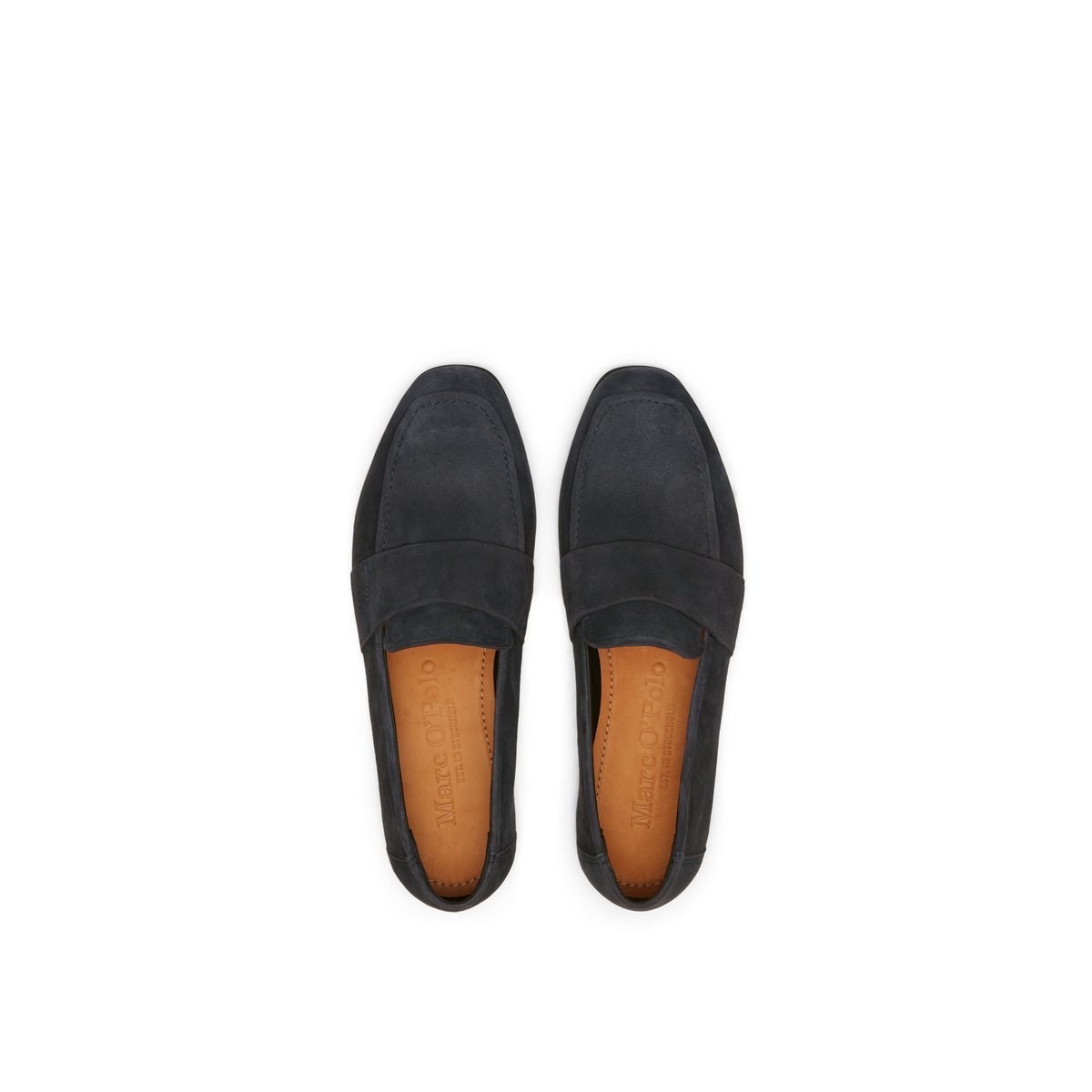 Loafer en cuir de vachette velours doux bleu foncé, MARC O'POLO