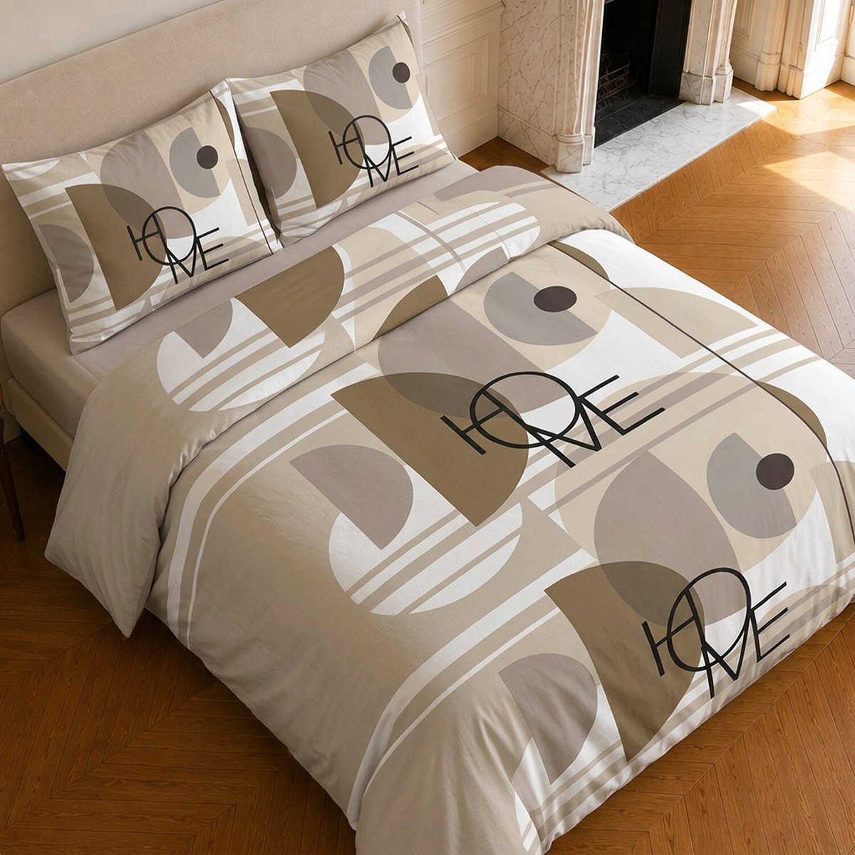 Parure de lit en coton motif géométrique, THÉODORE HOME beige, C DESIGN HOME TEXTILE