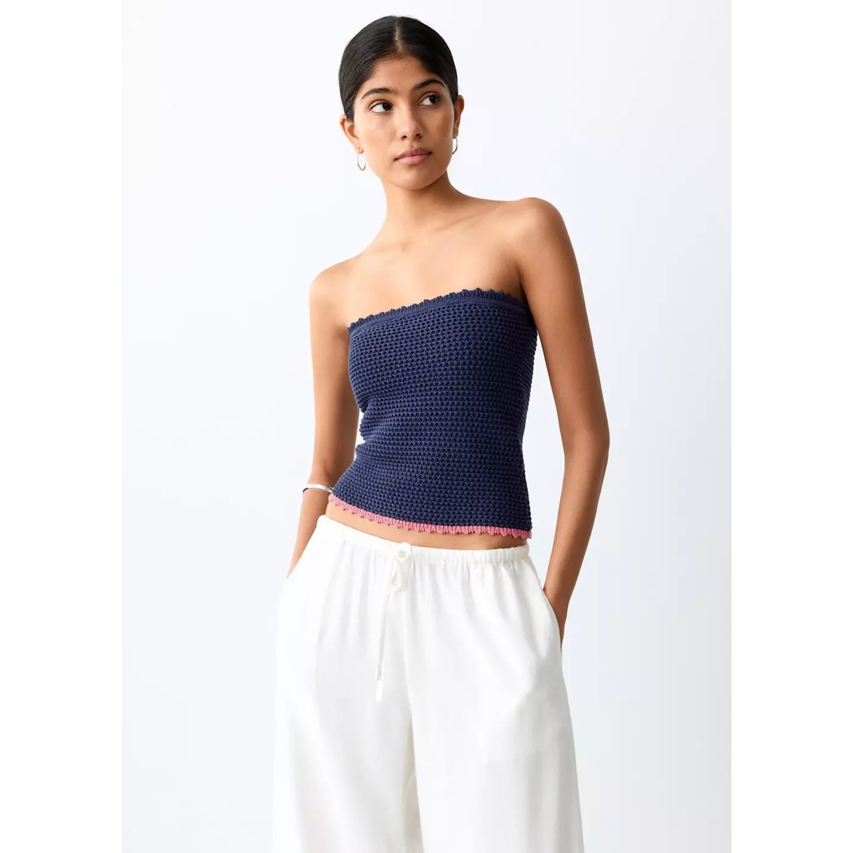 Top bandeau en crochet rose, MANGO TEEN