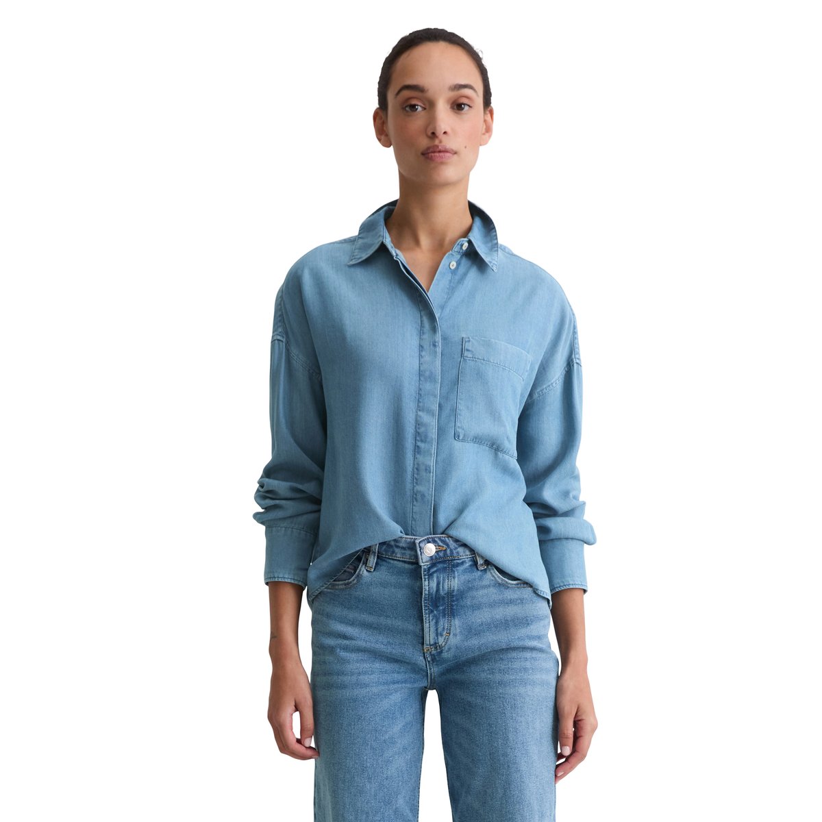 Blouse en jean regular en TENCEL™ Lyocell bleu moyen, MARC O'POLO