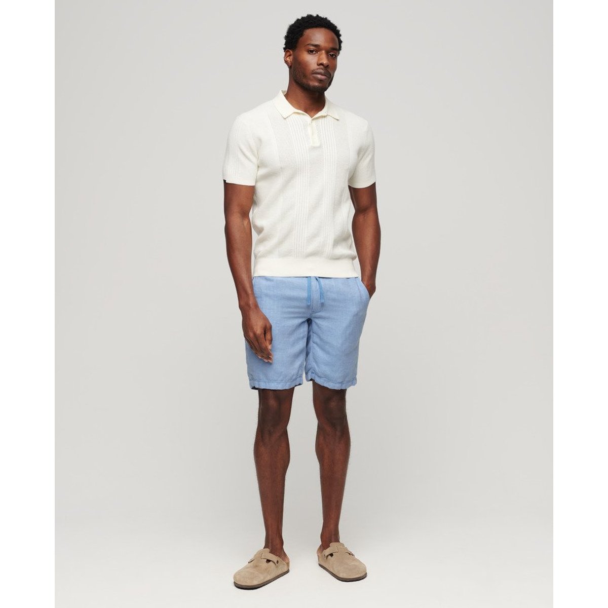 Short en lin avec cordon de serrage bleu/optic, SUPERDRY