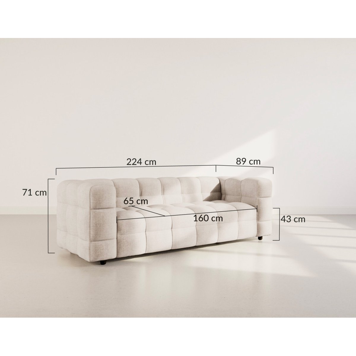 Canapé droit 3 places en velours texturé, AUGUSTIN beige, BEST MOBILIER