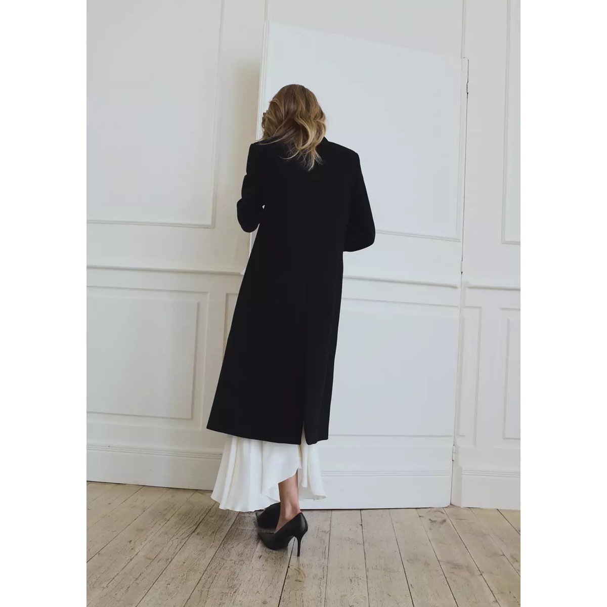 Double-breasted virgin wool coat noir, MANGO