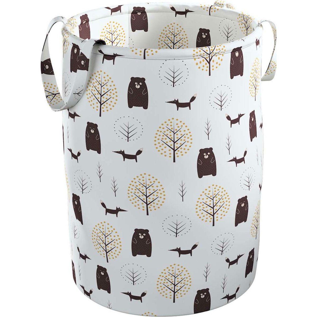 Panier à jouets coton Oeko-Tex MAGIC, rond blanc, marron, RECOLLECTION