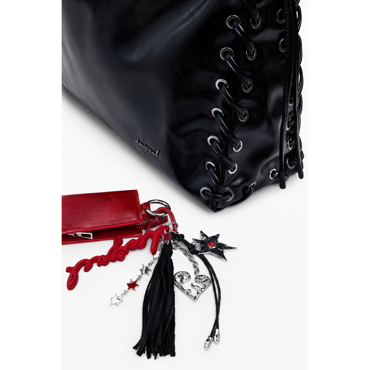 Grand sac tressé brillant noir, DESIGUAL