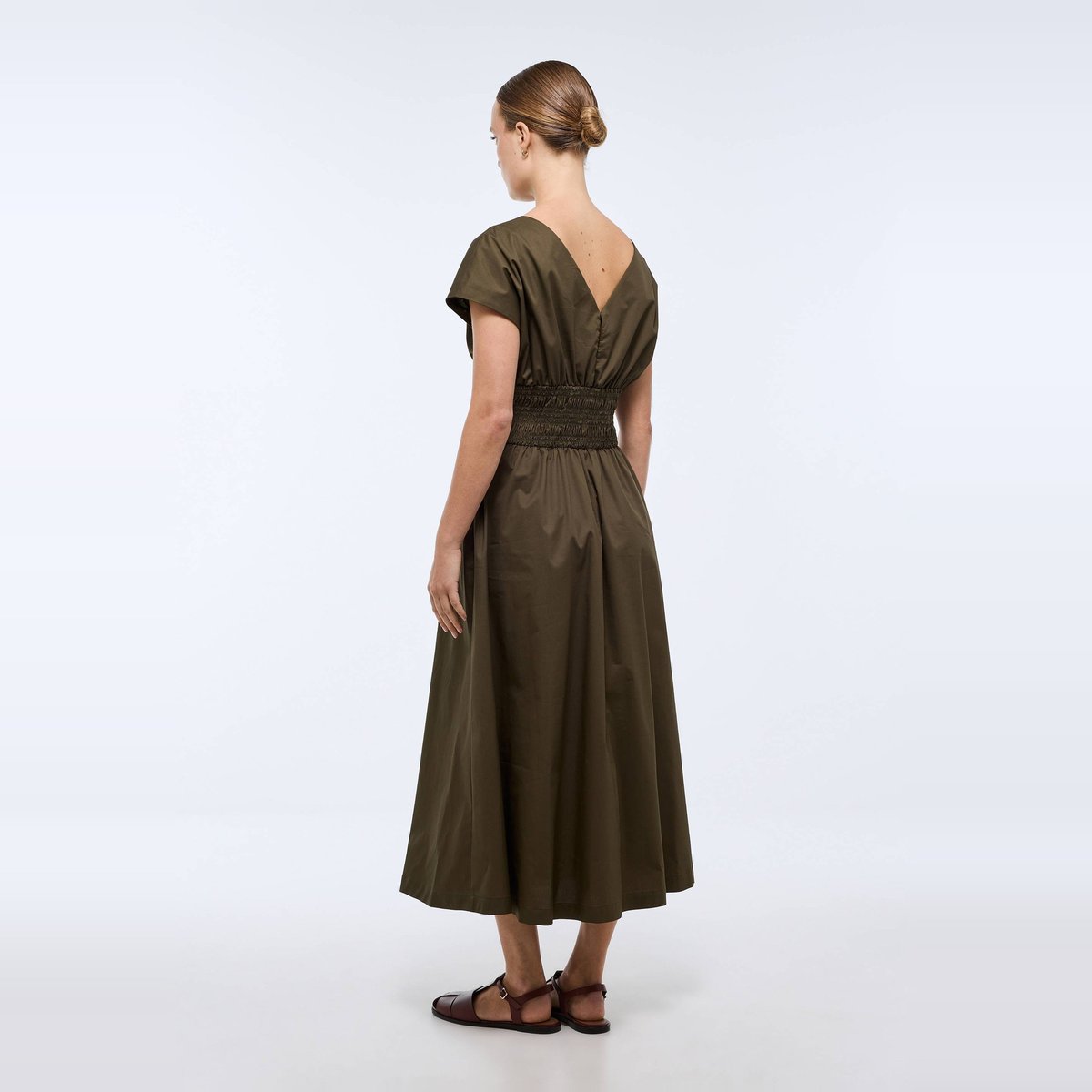 Robe midi cintrée en coton BIO GOTS militaire, MONOPRIX