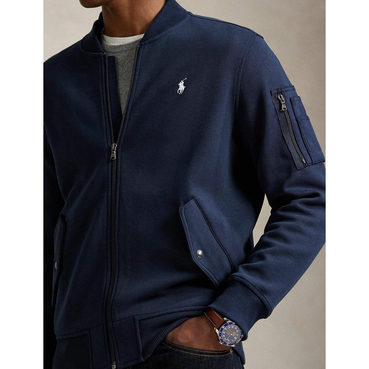 Veste zippée en double knit tech bleu marine, POLO RALPH LAUREN