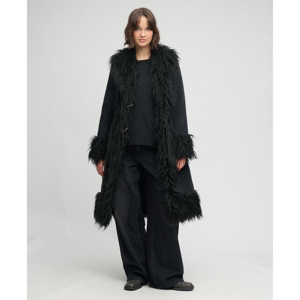 Manteau Afghan Long Coupe Ajustée noir, SUPERDRY