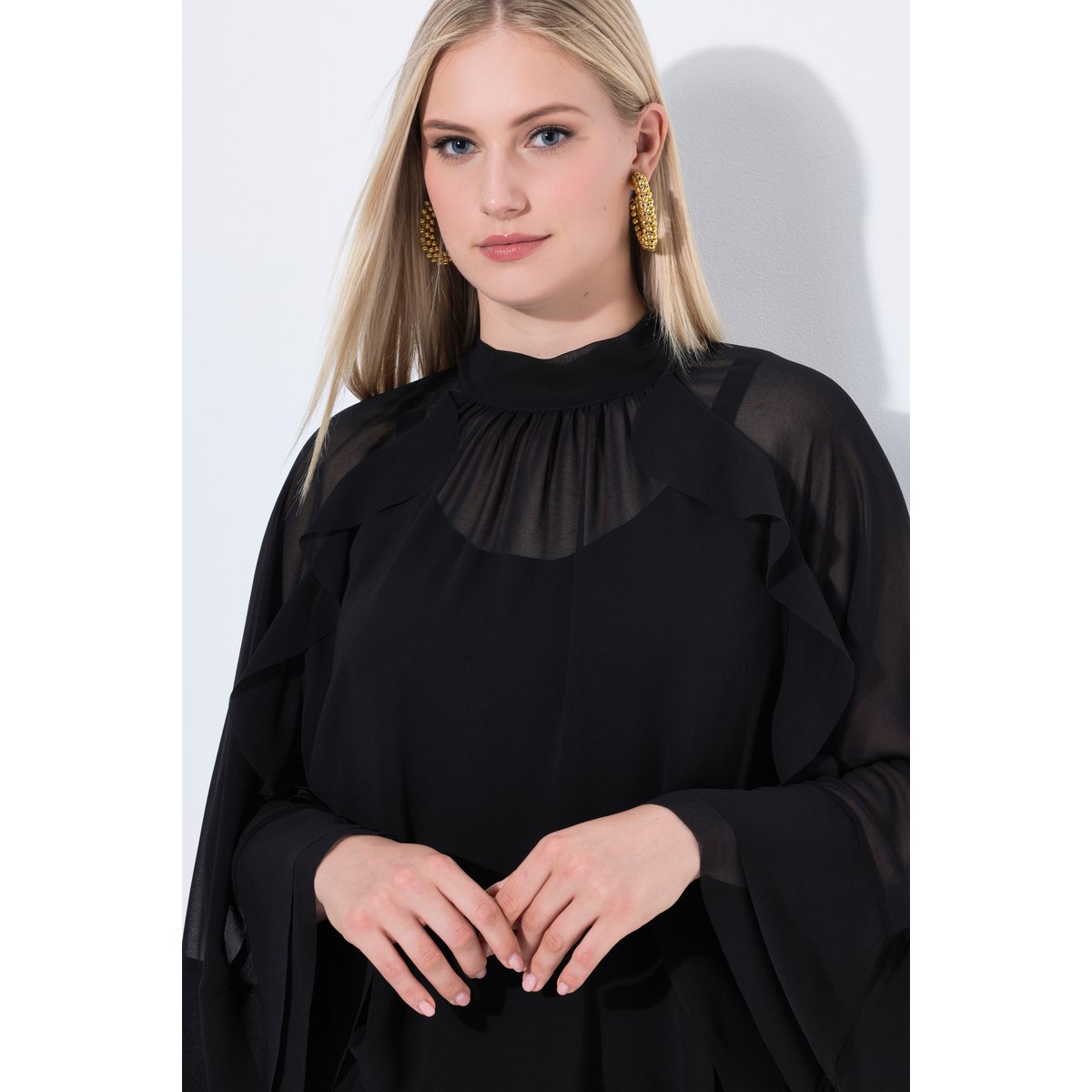 Blouse esprit cape en mousseline noir, ULLA POPKEN