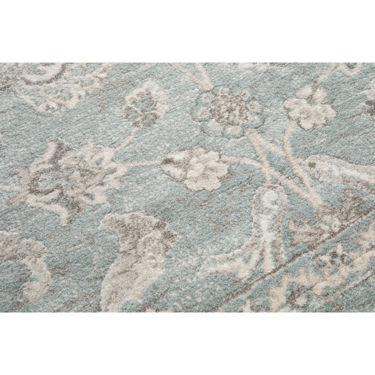 Tapis floral à poils ras très dense et doux CHAMBORD bleu naturel, AFK LIVING