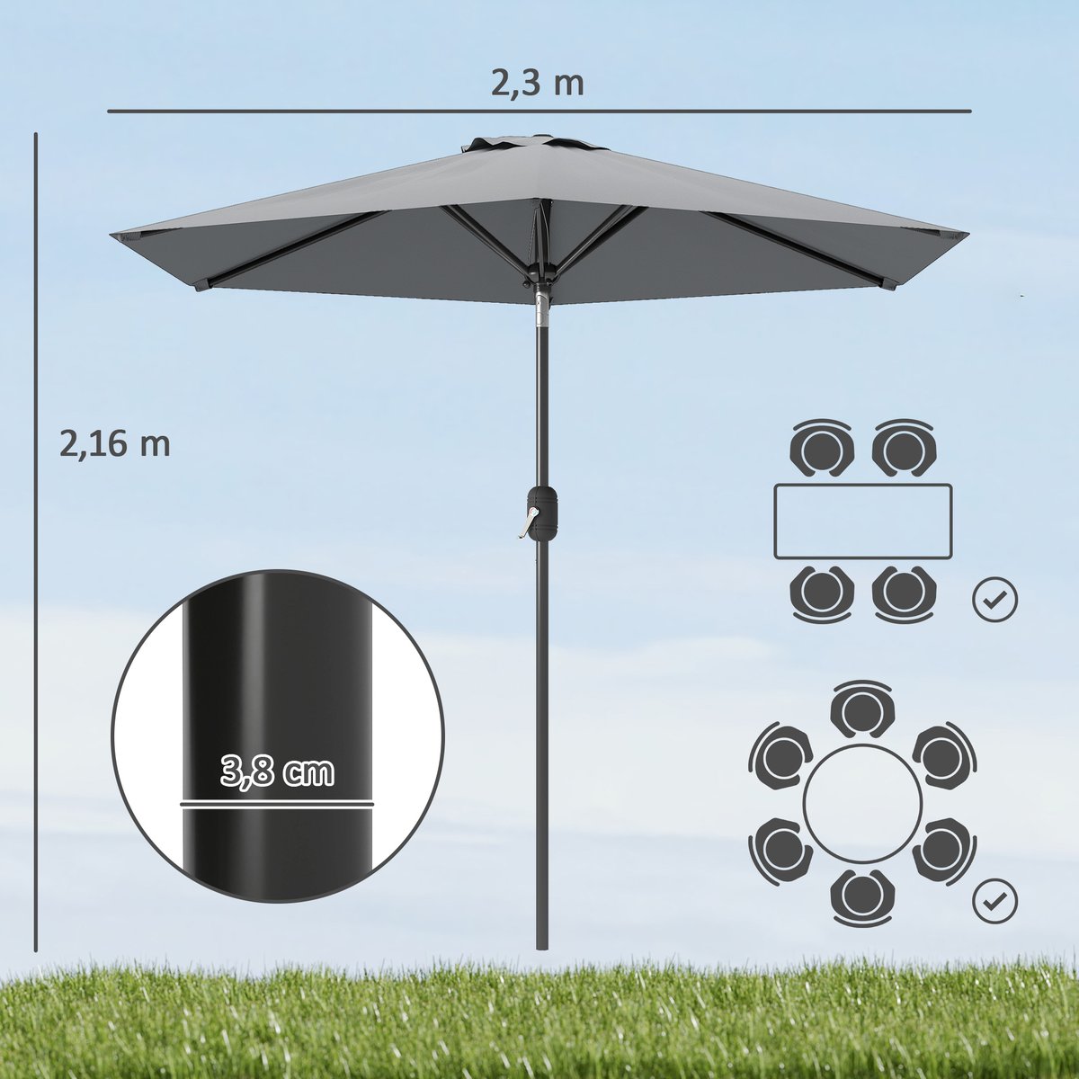 Parasol de terrasse Métal Gris gris, OUTSUNNY