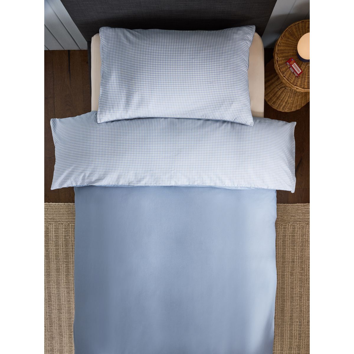 Housse de couette et taie d’oreiller en coton vichy bleu, NEXT