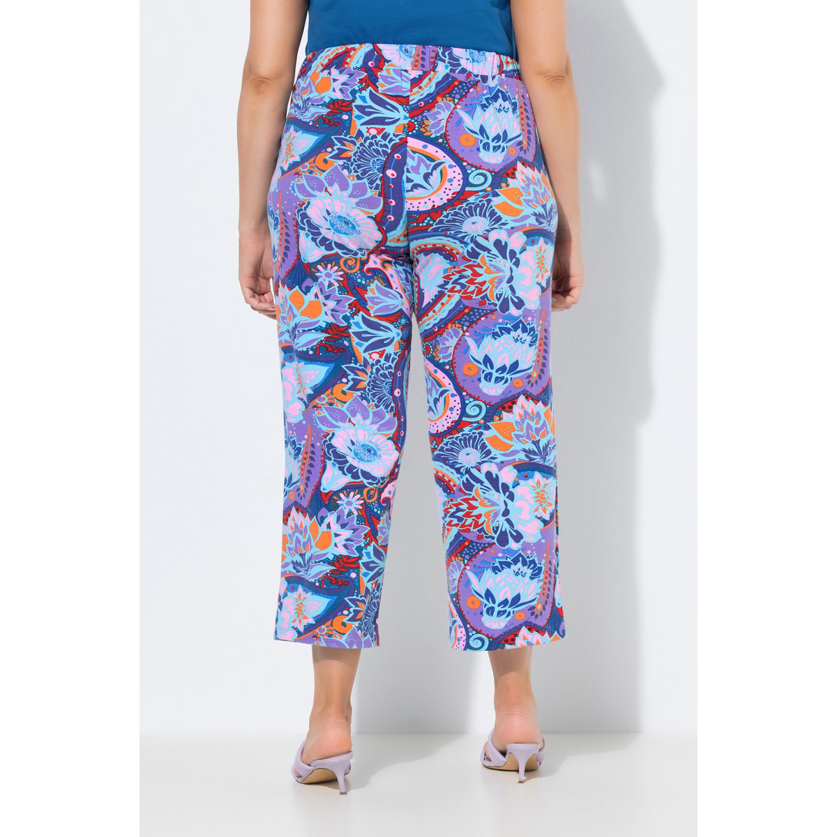 Pantalon 7/8 en jersey, imprimé violet, ULLA POPKEN