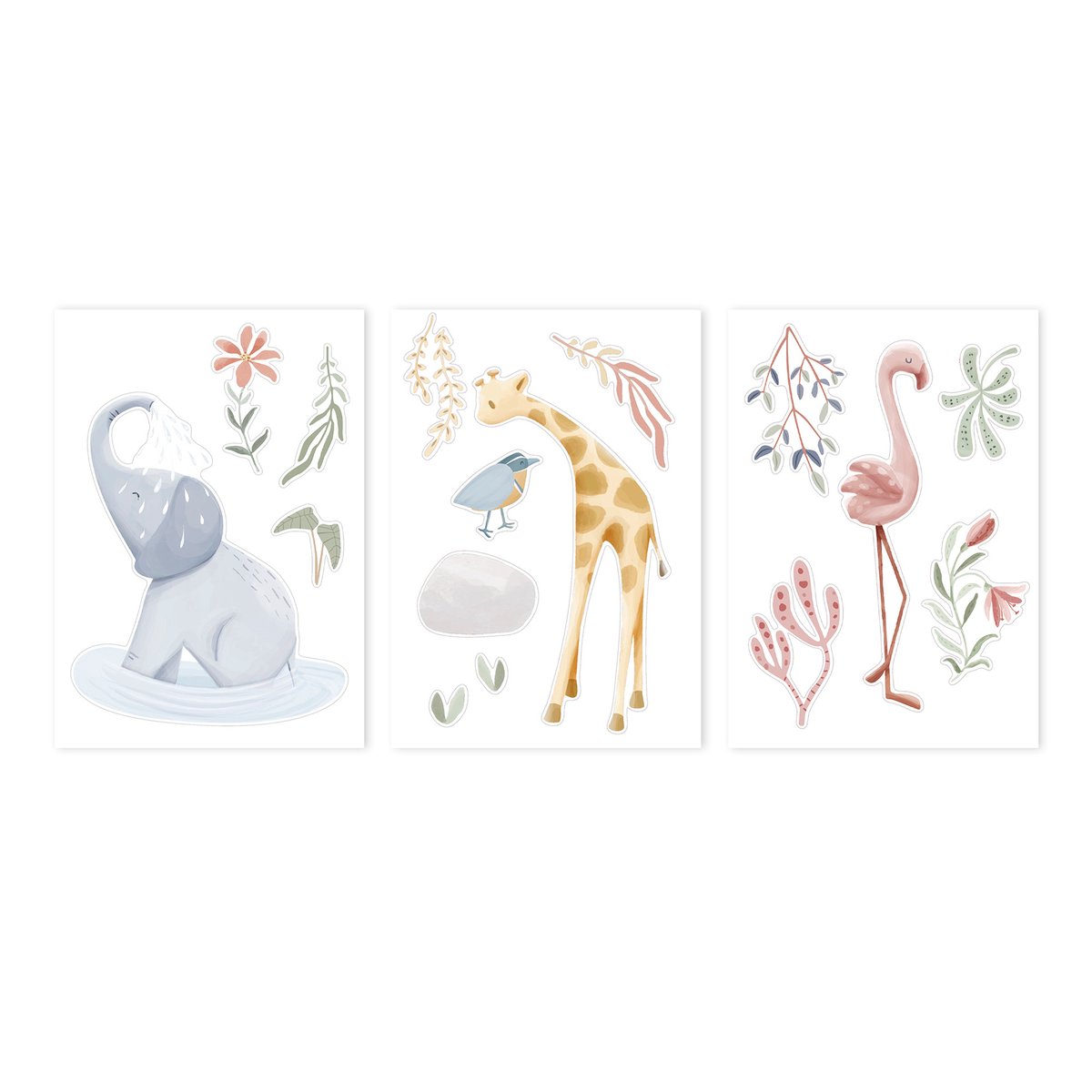 Stickers muraux pour enfant Petits animaux de la brousse coloris pastel, LITTLE DUTCH
