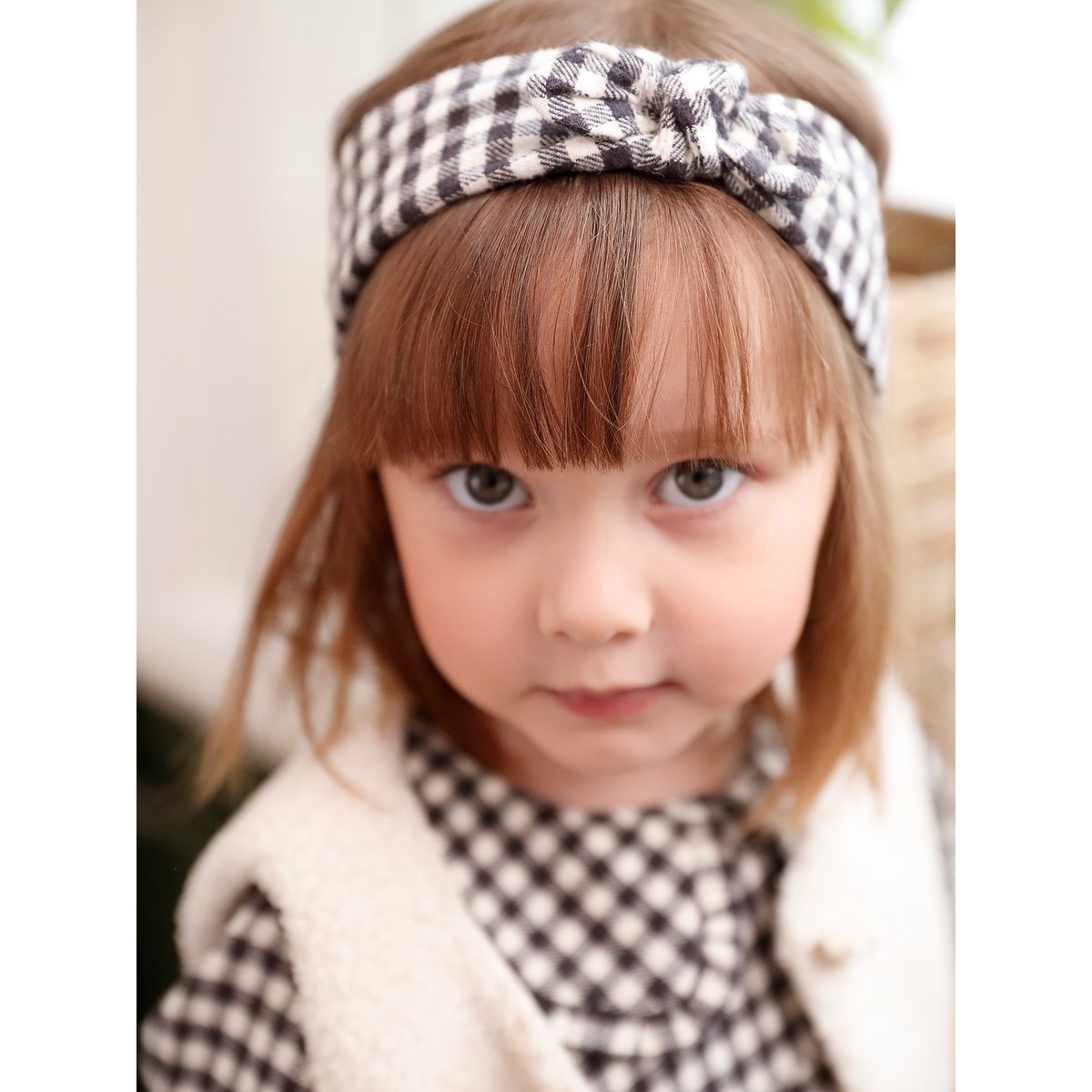 Ensemble 3 pièces bébé robe vichy + gilet + bandeau ATELIER carreaux noir, VERTBAUDET